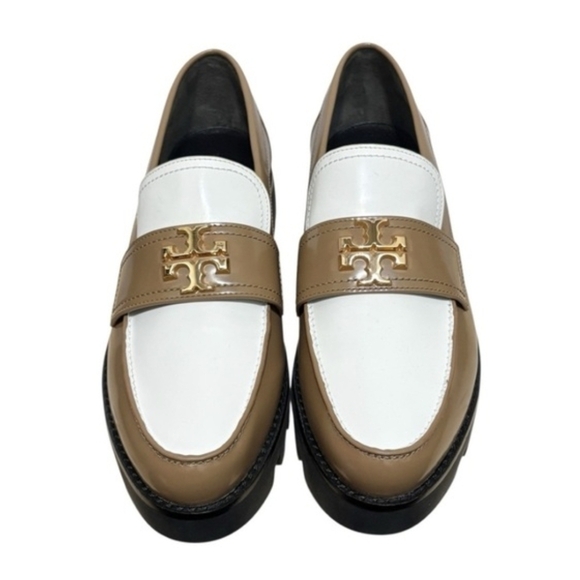 Tory Burch Mini Everly Chunky Loafers  white and brown colorblock gold hardware - Picture 3 of 16
